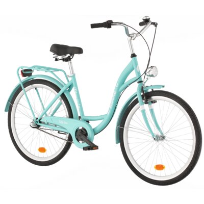 Rower miejski INDIANA Moena S3B 26 cali damski Lazurowy + Koszyk na rower VÖGEL VKS-102WH Stalowy