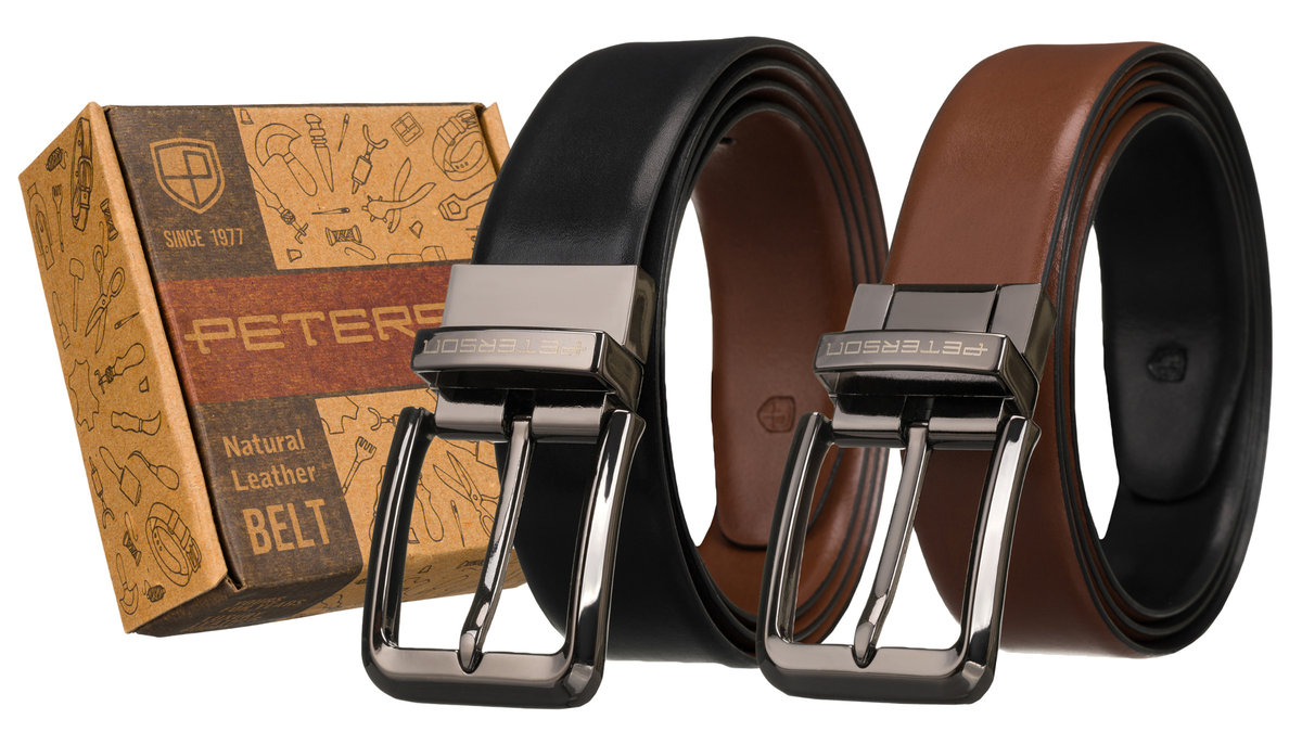 Pasek męski skórzany dwustronny z obrotową klamrą PETERSON 95