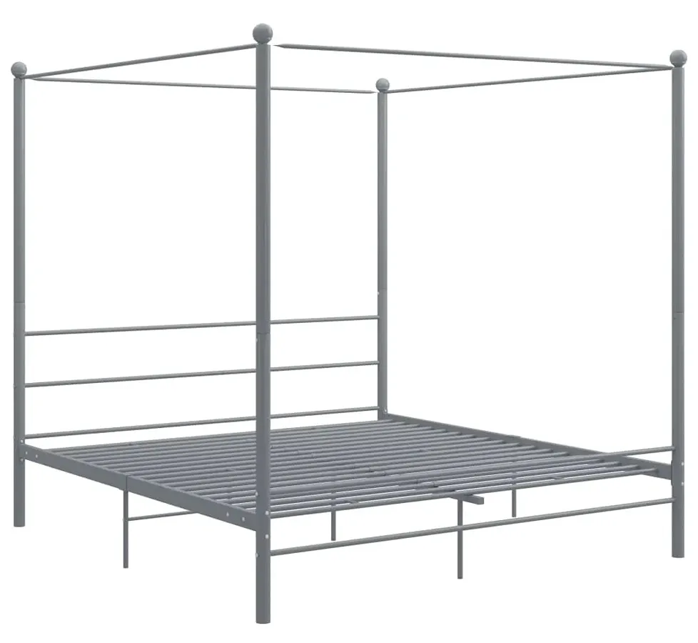 Szare metalowe łóżko dwuosobowe z baldachimem 200x200 cm M9-P42