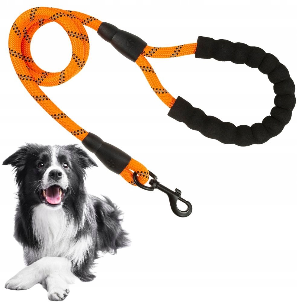 Smycz dla psa gruba linka treningowa rączka z neoprenu odblask 120 cm
