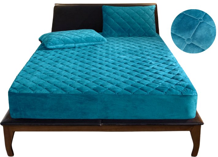 Pokrowiec Na Materac Ochraniacz Pikowany Welur Plusz Wodoodporny 140X200X30 Cm Turkusowy