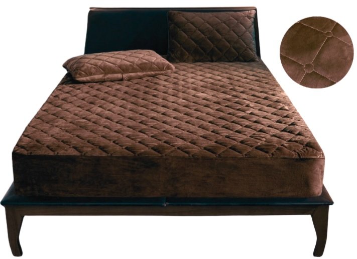 Pokrowiec Na Materac Ochraniacz Pikowany Welur Plusz Wodoodporny 180X200X30 Cm Brązowy