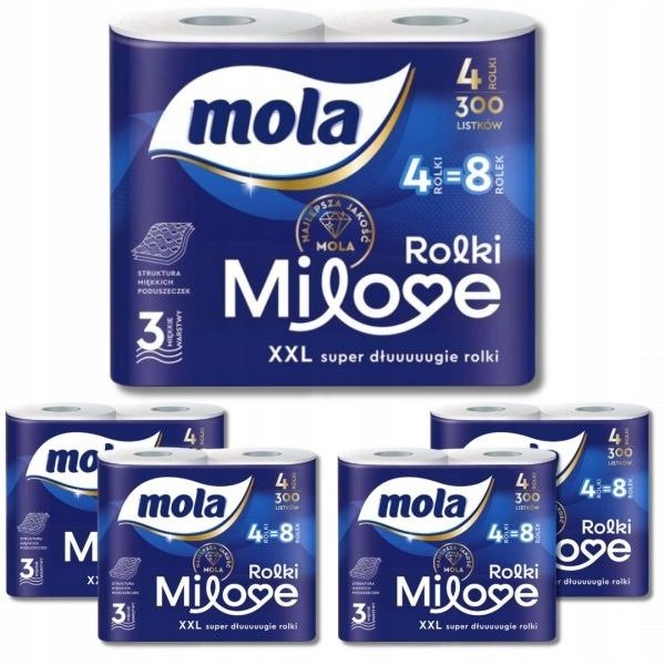 Papier toaletowy 3-warstwowy Mola Milove 4 sztuki (300 listków) x 5 opakowań