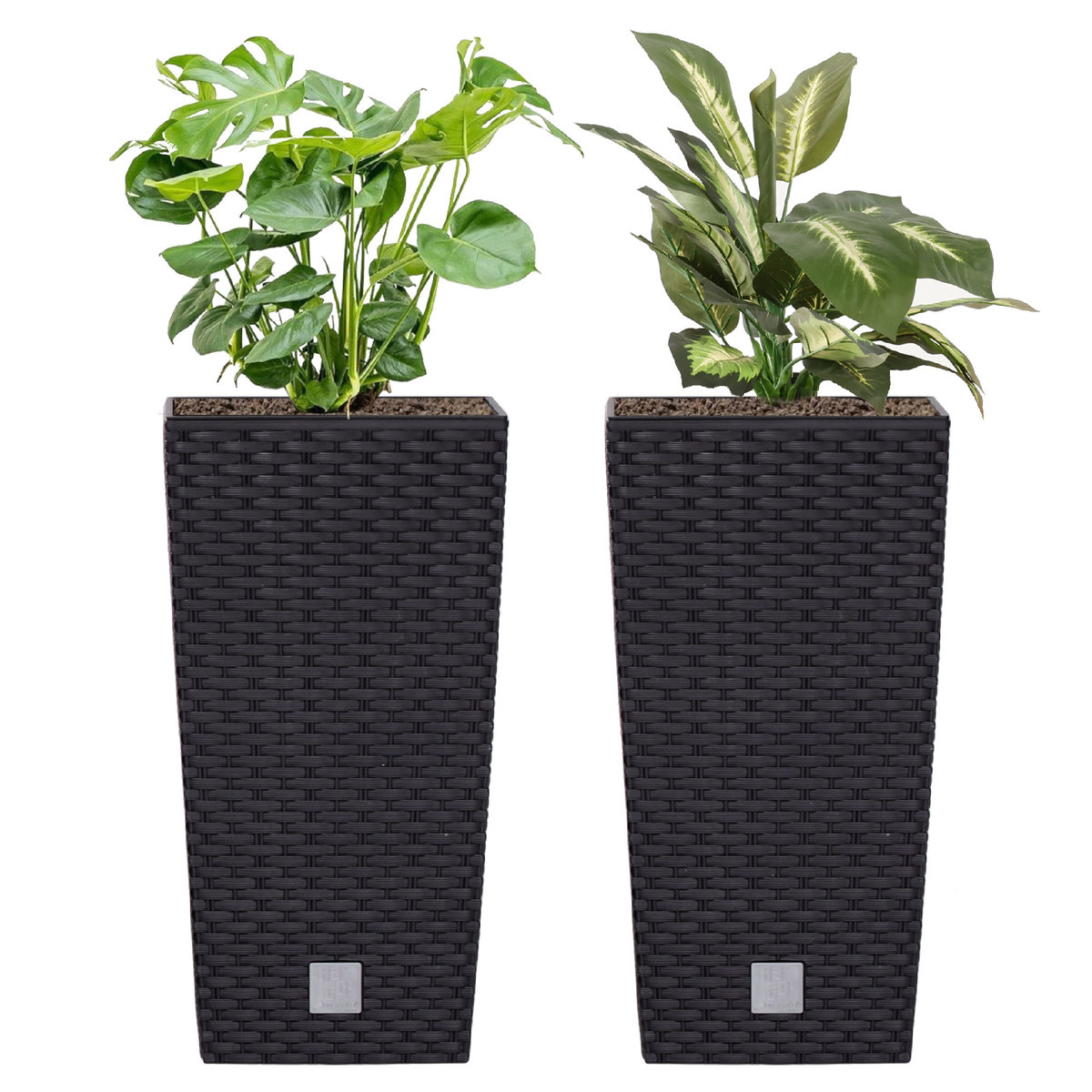 Komplet 2x Doniczka wysoka Rattan 22,5x22,5x42,1 cm wkład 8 L antracytowy