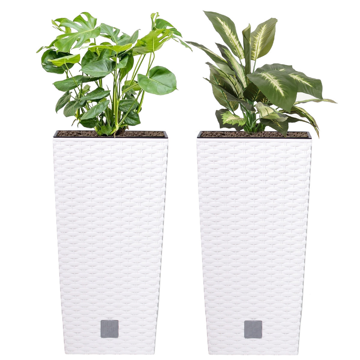 Komplet 2x Doniczka wysoka Rattan 22,5x22,5x42,1 cm wkład 8 L biały