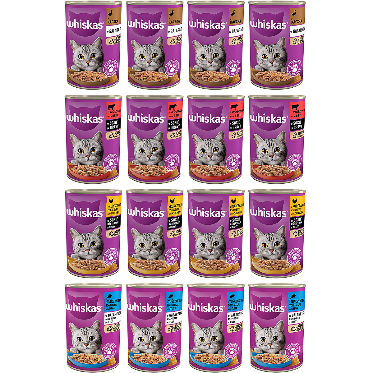 Whiskas Mokra karma dla kota Whiskas różne smaki pakiet 16 x 400 g