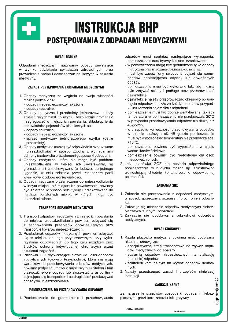 Instrukcja BHP postępowania z odpadami medycznymi 24,5x35  - FOLIA naklejka LIBRES POLSKA SP