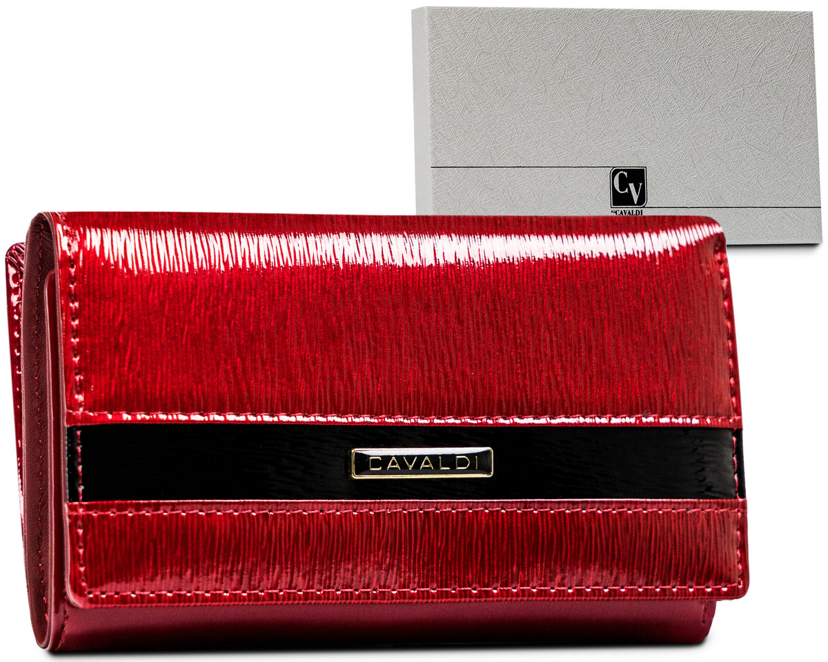 Lakierowany portfel ze skóry naturalnej portfel damski na karty Cavaldi, czerwony