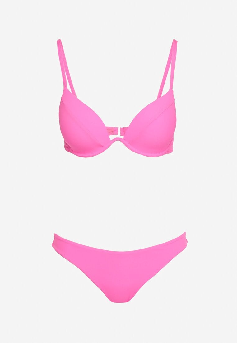 Fuksjowe Bikini Biustonosz z Usztywnianymi Miseczkami i Majtki Typu Figi Regulowanymi Ramiączkami Ellati