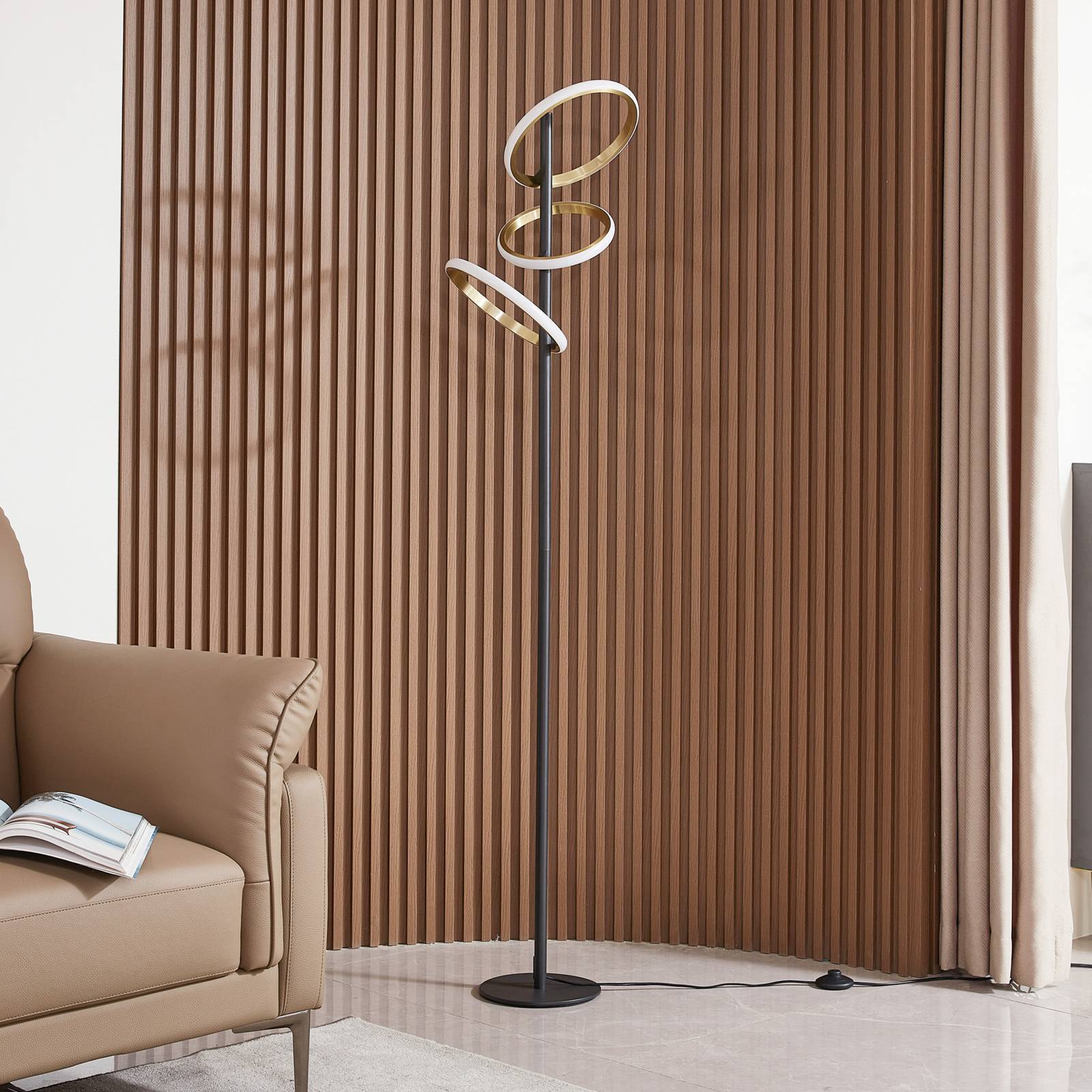 Lampa stojąca LED Lucande Madu, czarny, metal, 160 cm, ściemniany