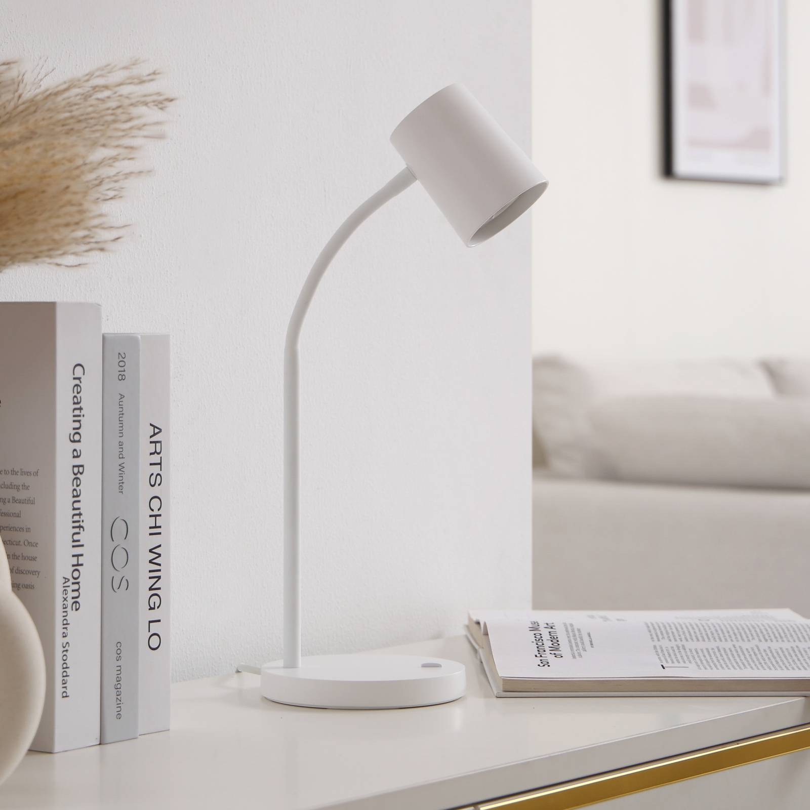 Lampa stołowa Lindby Radka, biały, tworzywo sztuczne, GU10, elastyczne