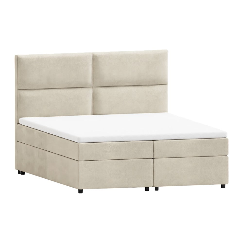 Beżowe łóżko boxspring ze schowkiem 160x200 cm Rico – Ropez
