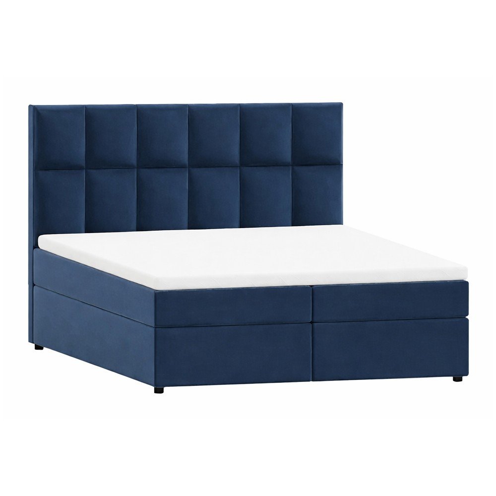 Ciemnoniebieskie łóżko boxspring ze schowkiem 200x200 cm Flip – Ropez