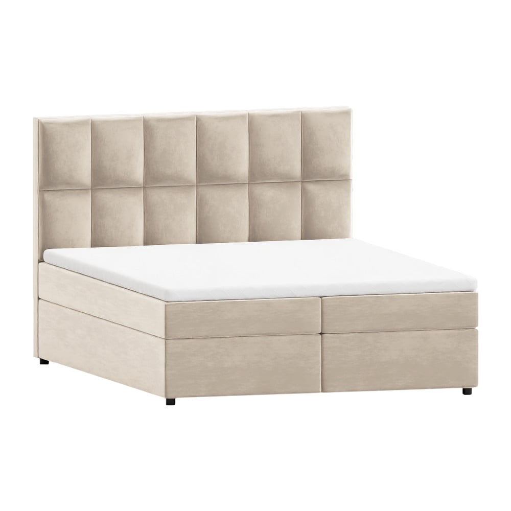 Beżowe łóżko boxspring ze schowkiem 200x200 cm Flip – Ropez