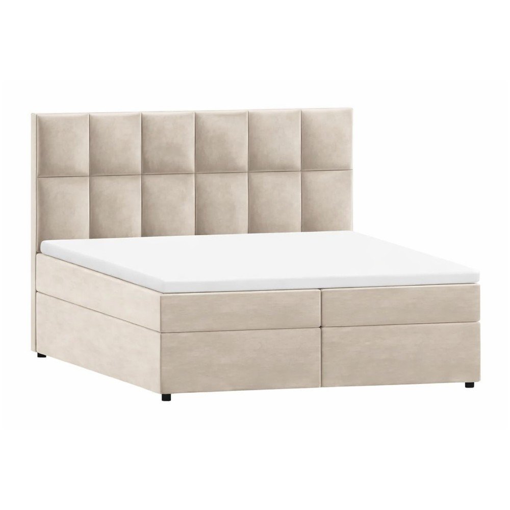Beżowe łóżko boxspring ze schowkiem 160x200 cm Flip – Ropez