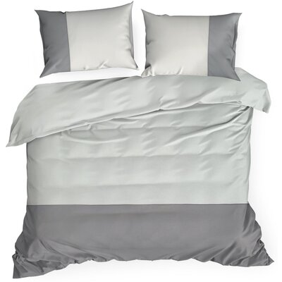 Pościel bawełniana 160x200 Nova D biała stalowa dwukolorowa z ozdobną lamówką Eurofirany
