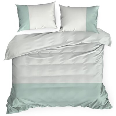 Pościel bawełniana 220x200 Nova D biała miętowa dwukolorowa z ozdobną lamówką Eurofirany