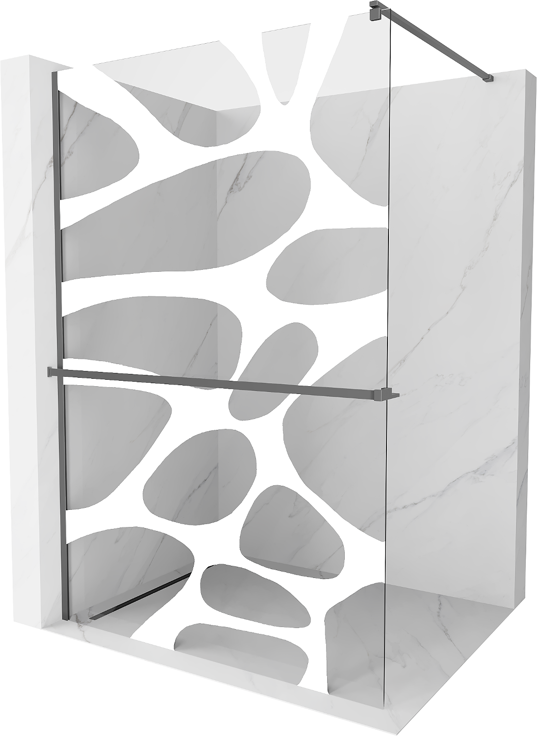 Mexen Kioto+ ścianka prysznicowa z półką Walk-in 110 x 200 cm, biały wzór, gun metal - 800-110-121-95-97