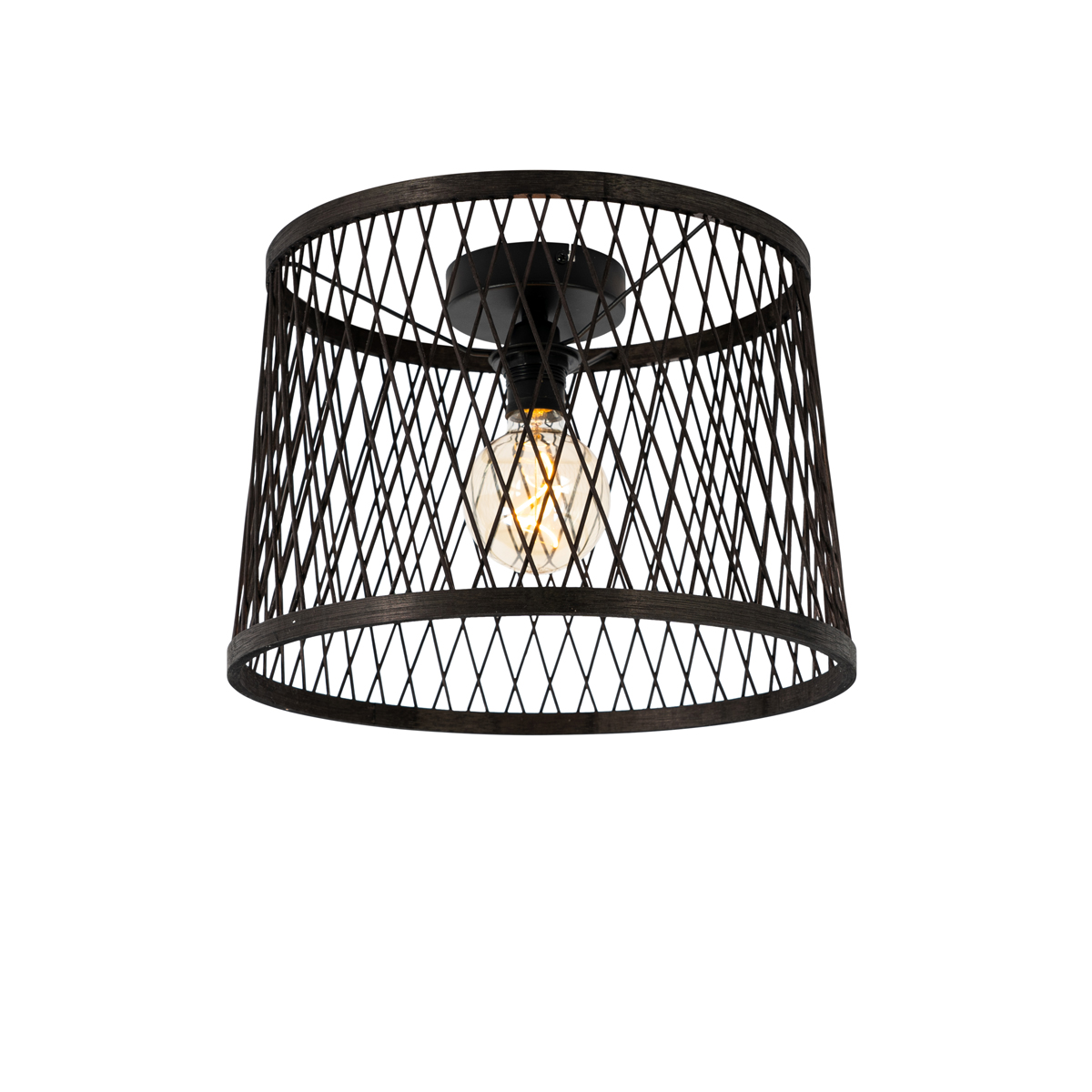 QAZQA Wiejska lampa sufitowa czarny rattan 40 cm IP44 - Calamus
