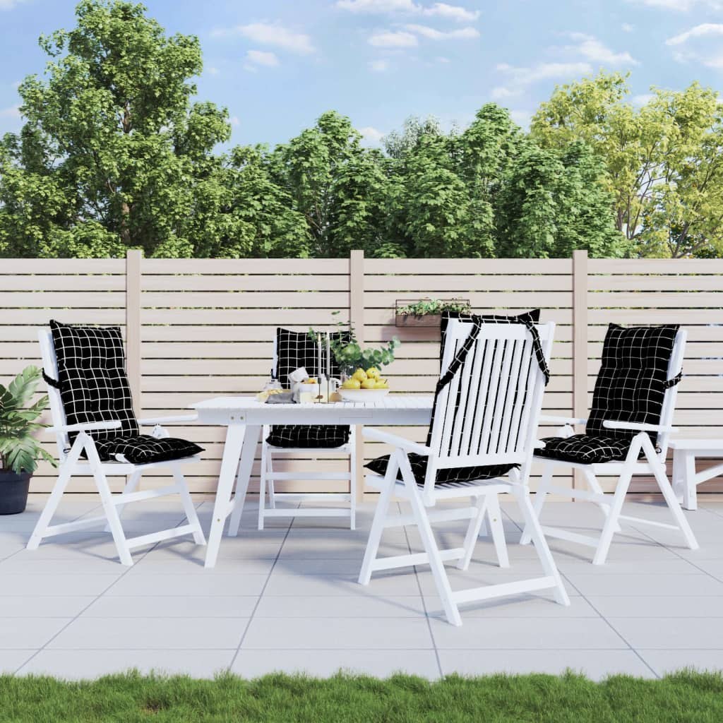 Poduszki na krzesła z wysokim oparciem, 4 szt., czarna krata