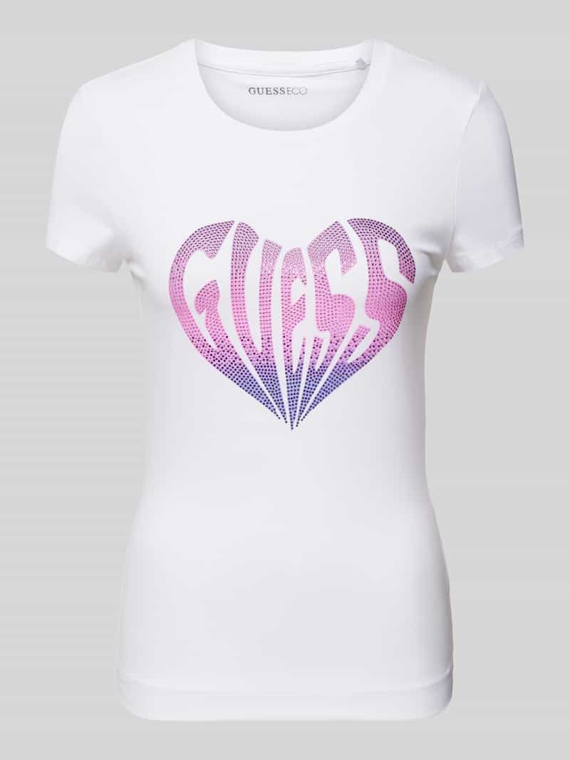 T-shirt z obszyciem kamieniami stras model ‘HEART’