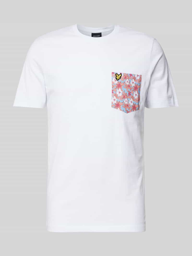 T-shirt z kieszenią na piersi z kwiatowym wzorem