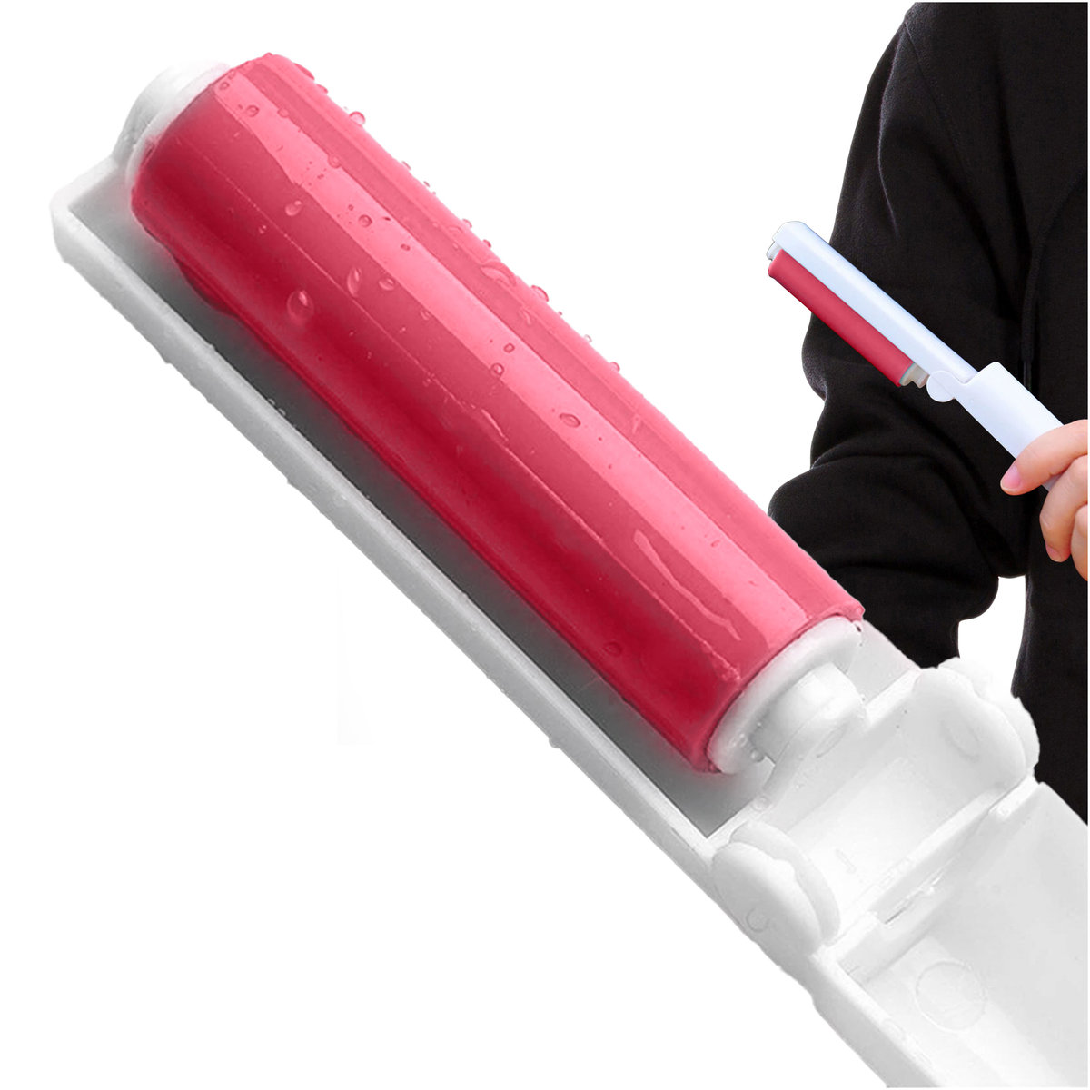 Żelowa rolka do czyszczenia ubrań z sierści składana różowa