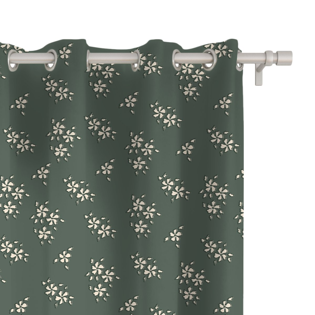 Zasłona SUMMER wzór SM35 | drobne kwiatki na szarozielonym tle 150 x 150 cm tkanina zaciemniająca