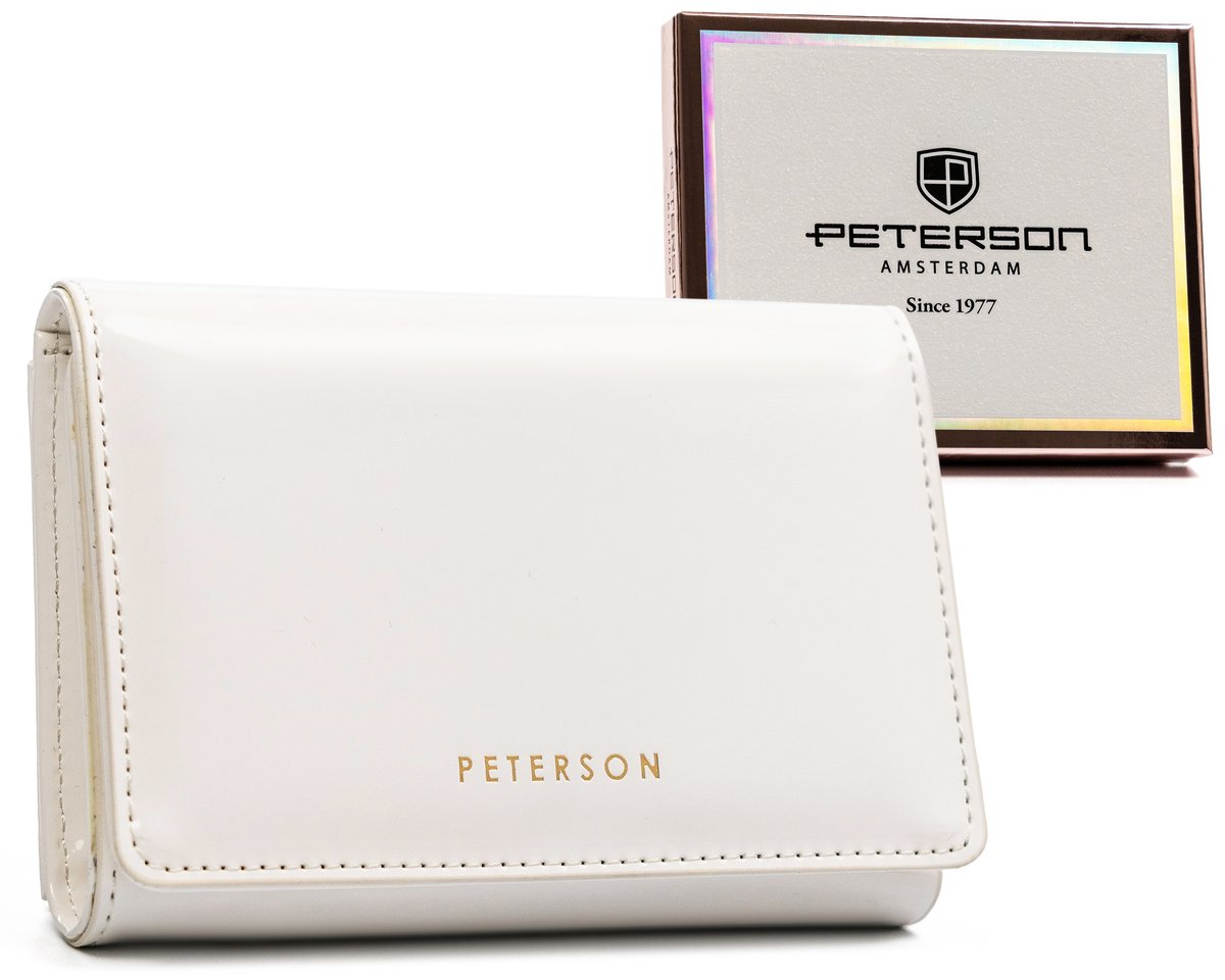 Stylowy, błyszczący portfel damski portmonetka z ochroną kart RFID Peterson, biały