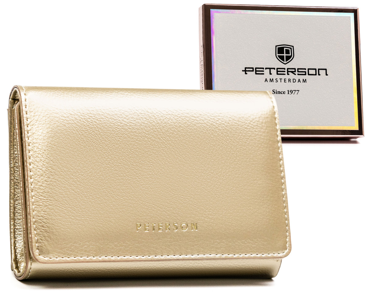 Portfel damski portmonetka ze skóry ekologicznej z ochroną kart RFID Peterson, złoty