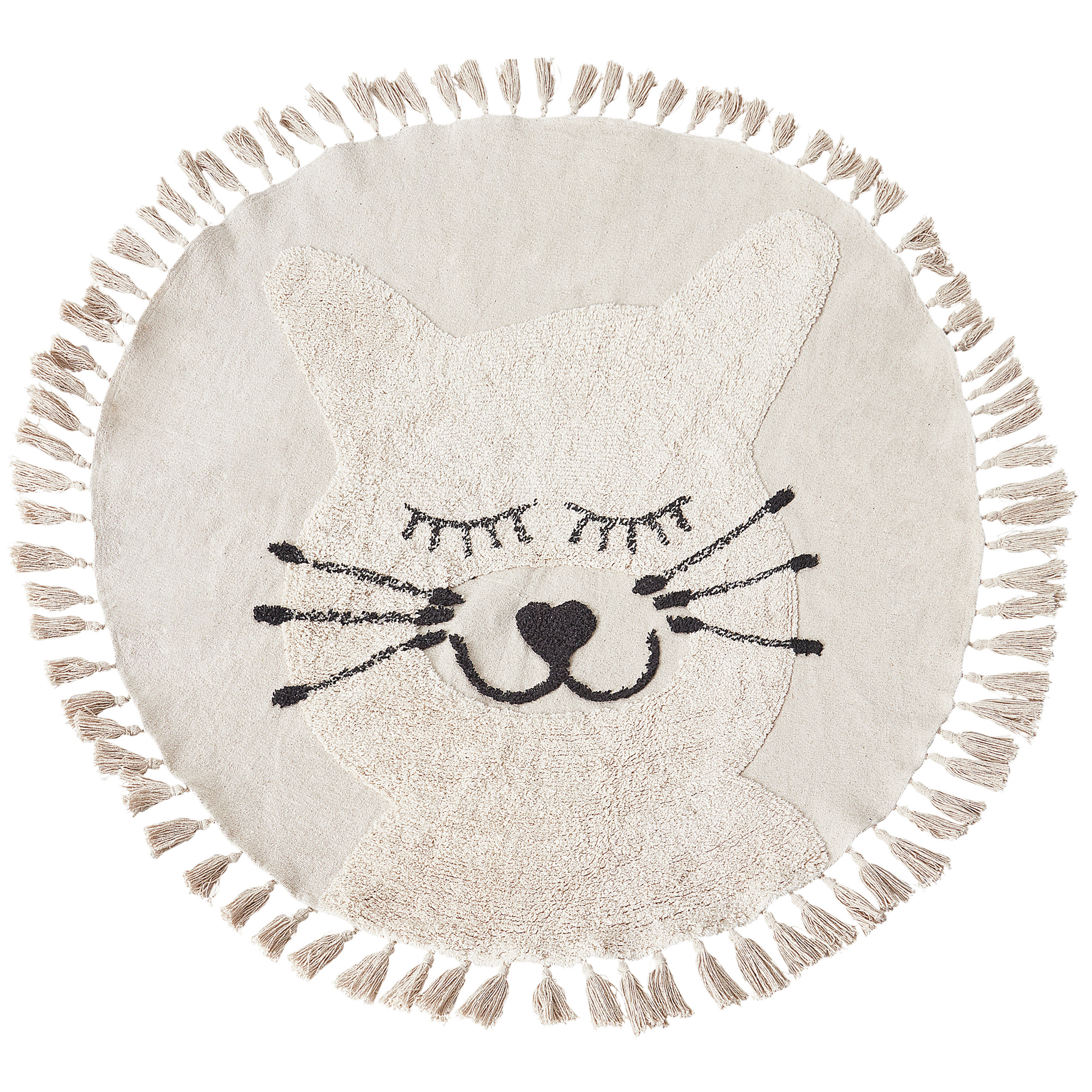 Dywan dziecięcy okrągły bawełniany motyw kota ø 120 cm beżowy ETSERI