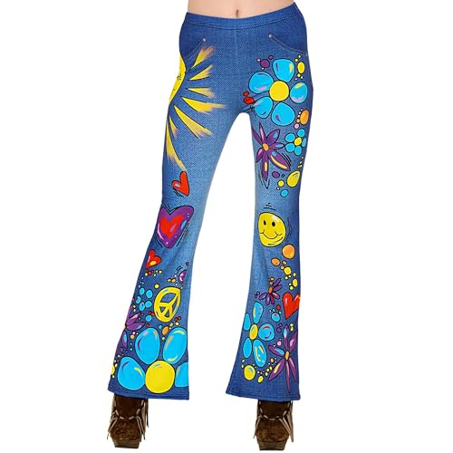 WIDMANN MILANO PARTY FASHION - legginsy 70s hippie jeans, flower power, spodnie w kwiaty