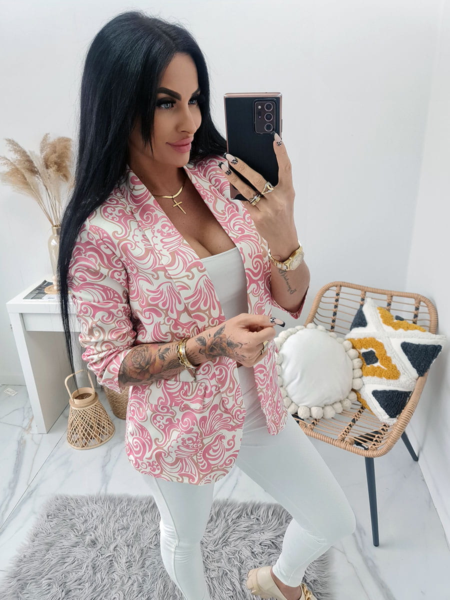 ELEGANCKA MARYNARKA SANAH W PRINT - RÓŻOWY ORNAMENT - MODA ITALIA