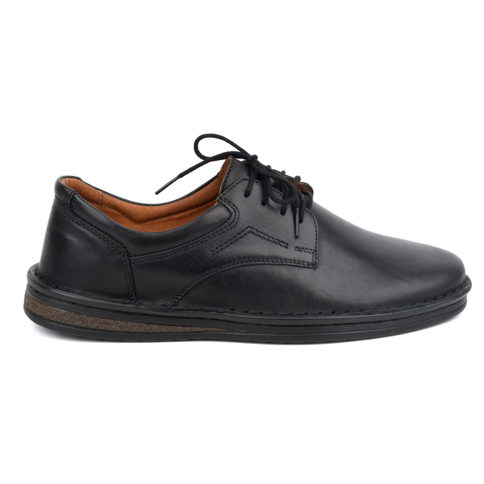 Buty męskie casual skórzane sznurowane klasyczne 925A czarne - Buty Olivier