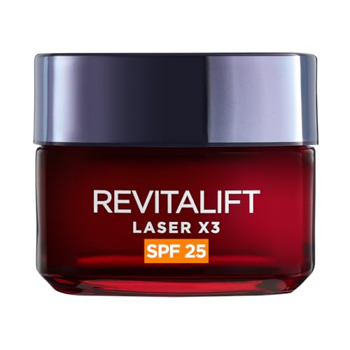 L'Oréal Paris Revitalift Laser X3 krem przeciwzmarszczkowy na dzień z SPF 25, potrójne działanie, witamina C, kwas hialuronowy, Pro-retinol, 50 ml