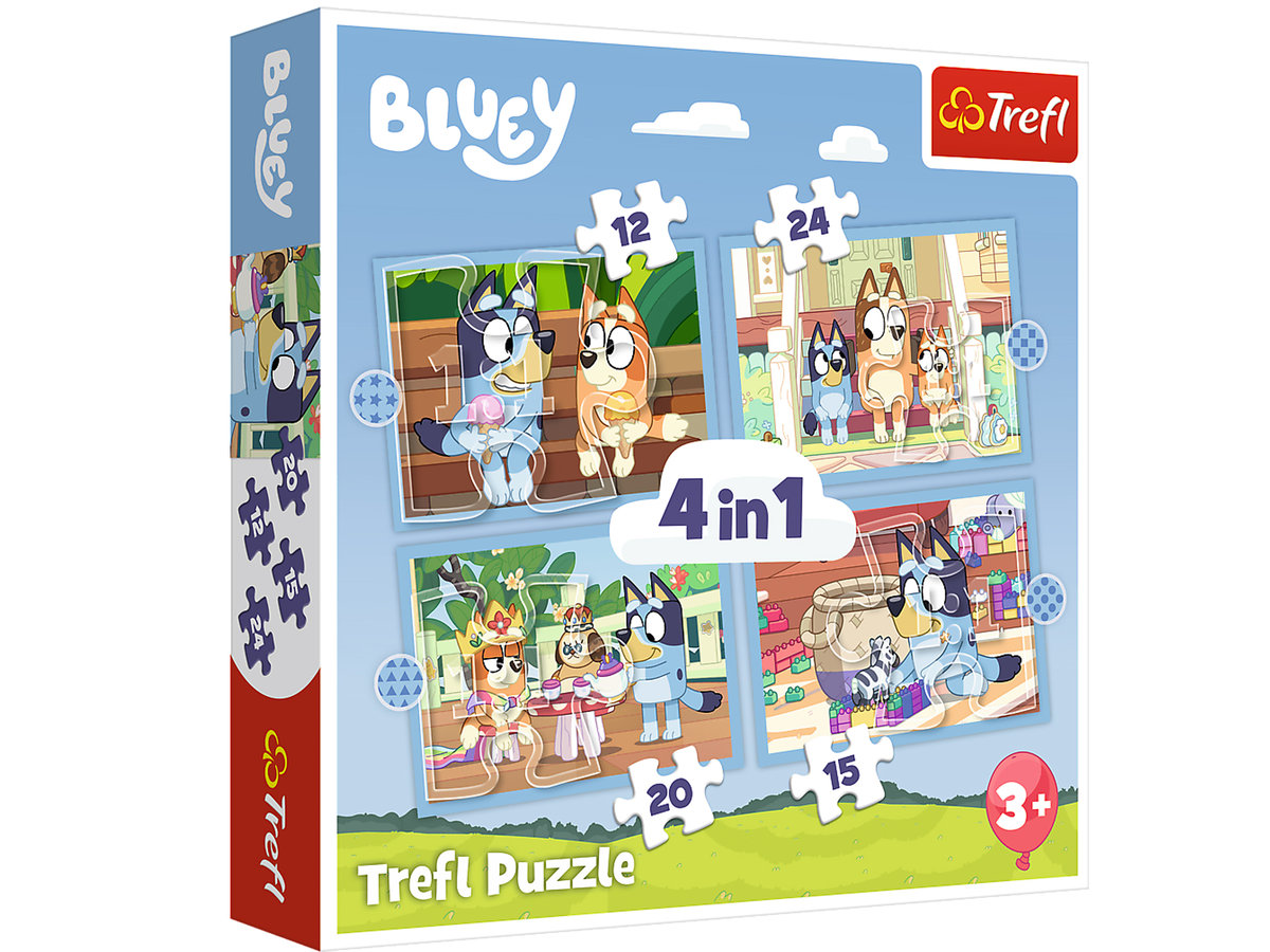 Trefl, Puzzle 4w1, Bluey i jego świat, 12/15/20/24 el.
