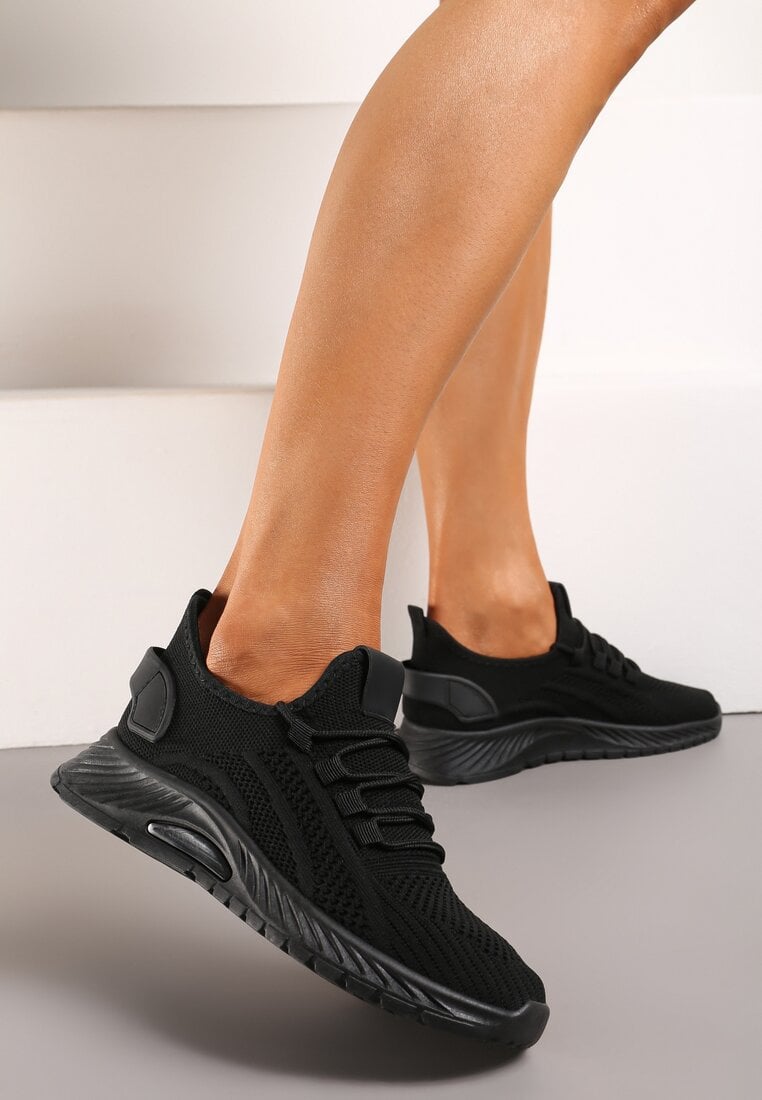 Czarne Buty Sportowe na Platformie ze Sznurowaniem Adelmarie