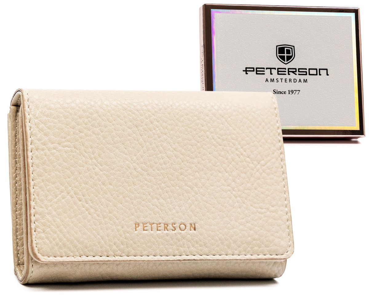 Stylowy portfel damski ze skóry ekologicznej z ochroną kart RFID Peterson, beżowy