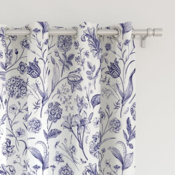 Zasłona SUMMER wzór SM02 | niebieskie szkicowane kwiaty 150 x 260 cm tkanina standard