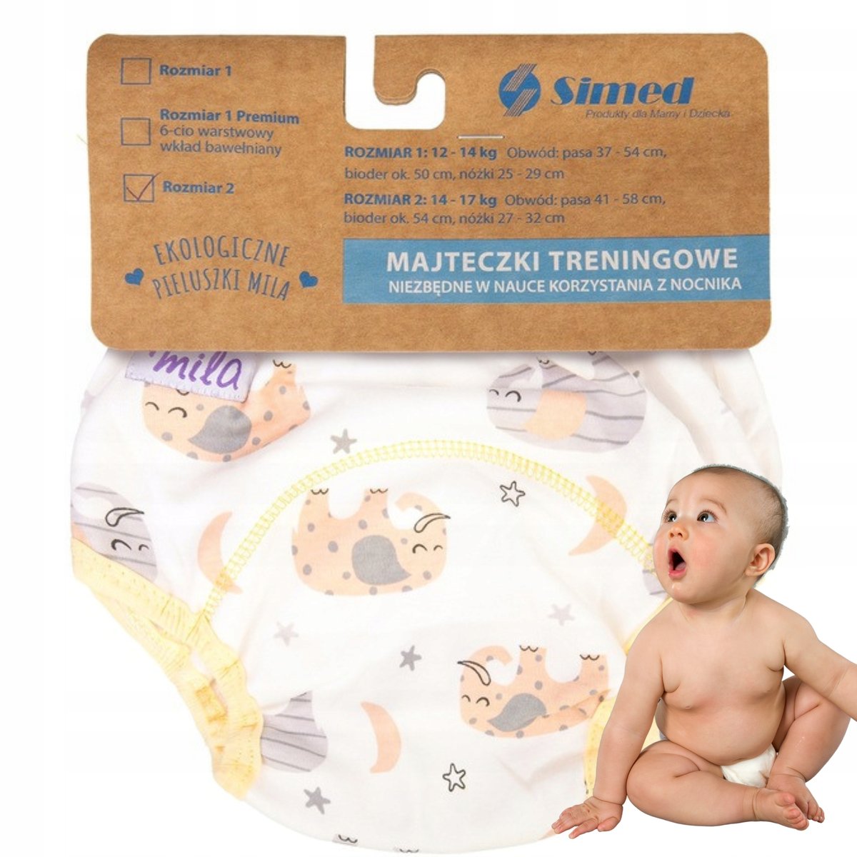 Majtki Majteczki Pieluchy treningowe R.2 XL 14-17kg BAWEŁNIANE 100% SŁONIKI