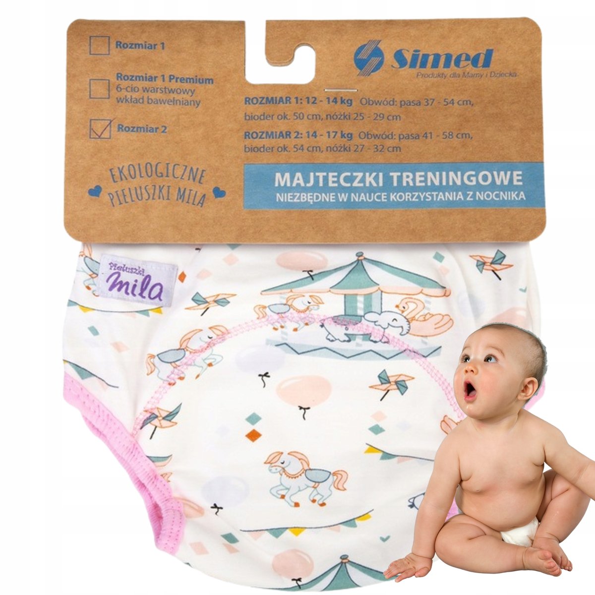 Majtki Majteczki Pieluchy treningowe R.2 XL 14-17kg BAWEŁNIANE 100% KARUZEL