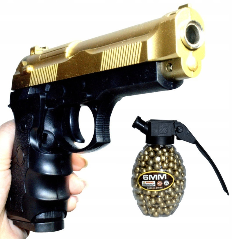 PISTOLET NA KULKI PISTOLETY ZŁOTO-CZARNY + KULKI 800