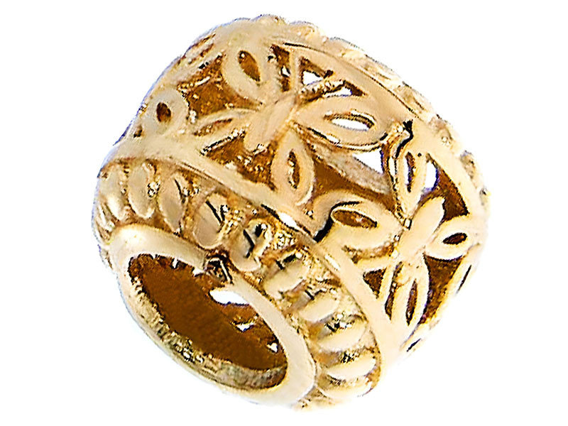 Złoty beads 585 ażurowa przywieszka ze złota 14kt do bransoletki z motylkami