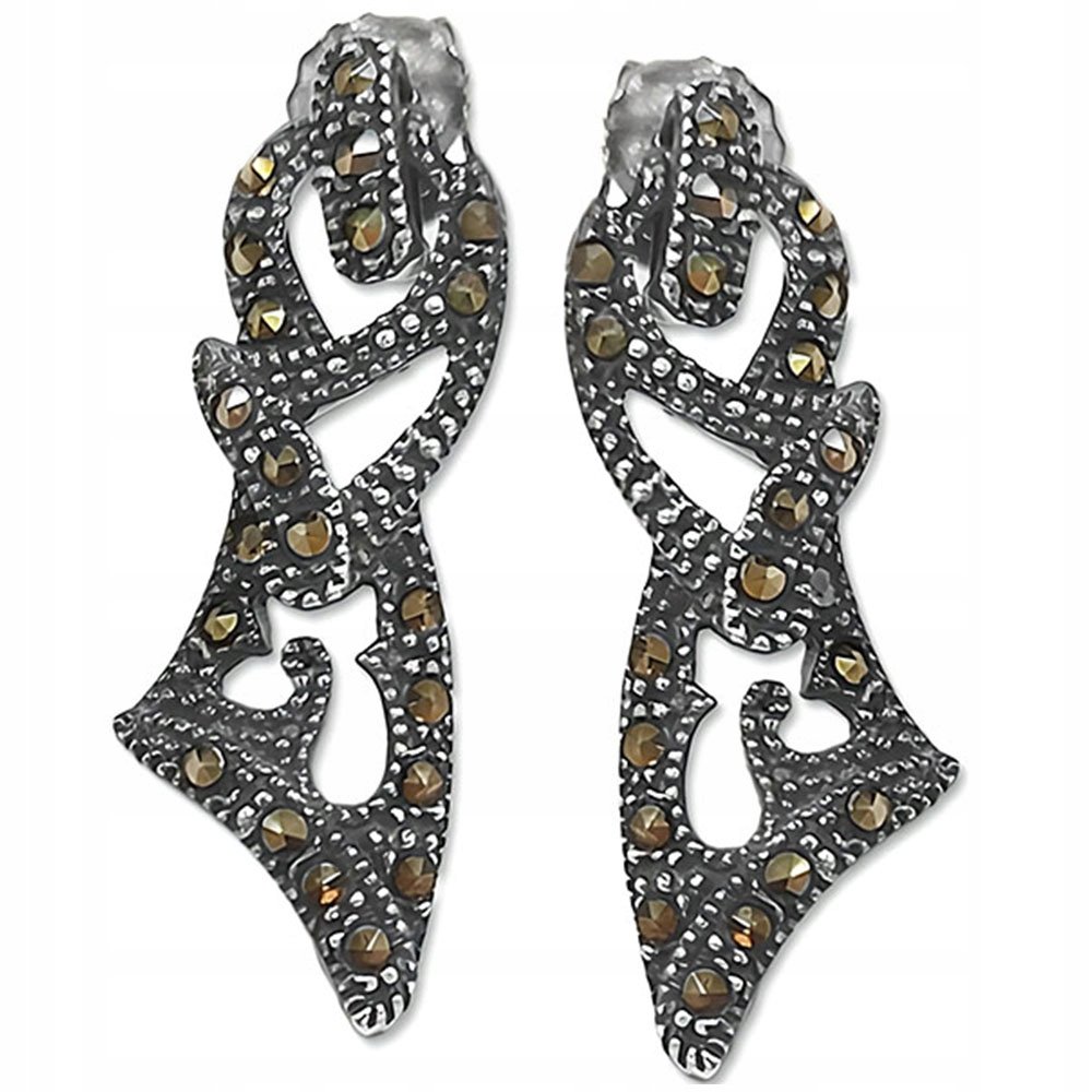 Srebrne kolczyki 925 z markazytami na sztyft nowoczesny wzór na prezent