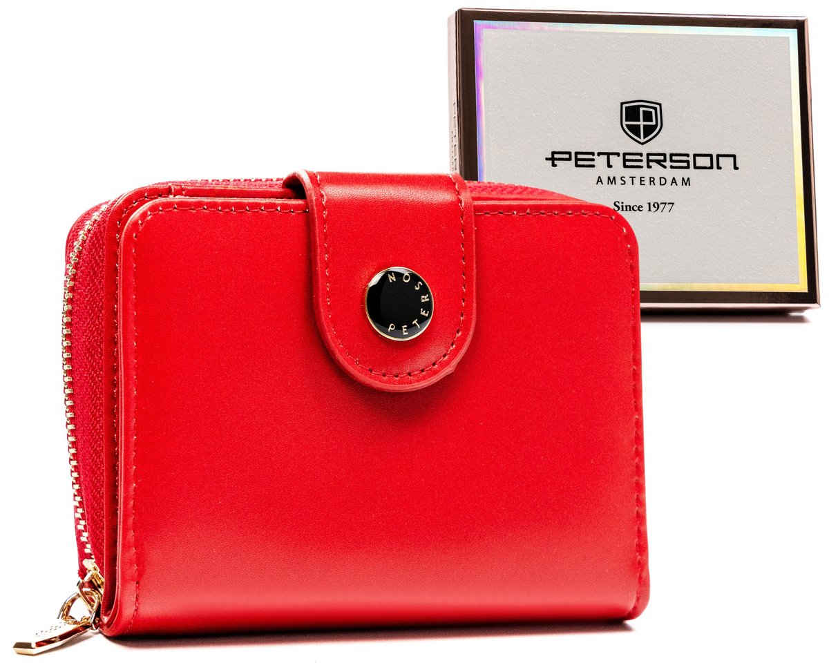 Elegancki mały portfel damski na zatrzask z ochroną RFID Peterson, czerwony