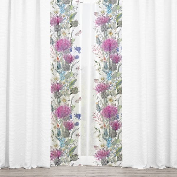 Firana SUMMER wzór SM06 | warkocz z polnych kwiatów 140 x 230 cm