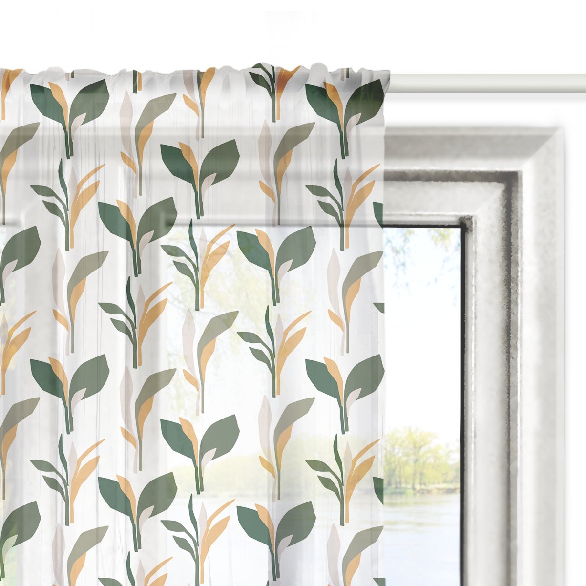 Firana SUMMER wzór SM29 geometryczne liście 140 x 240 cm