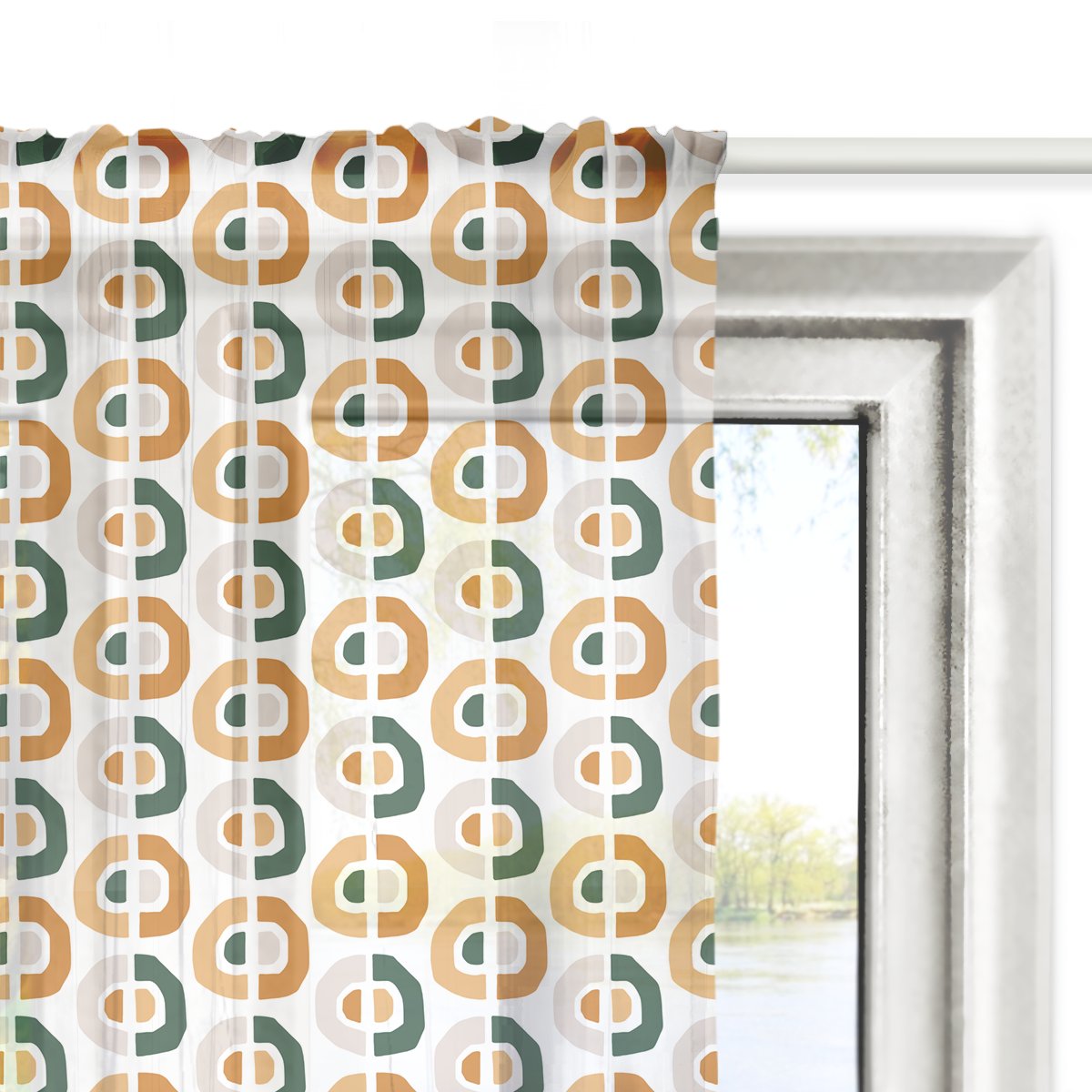 Firana SUMMER wzór SM26 | żółte i zielone półkola 140 x 300 cm