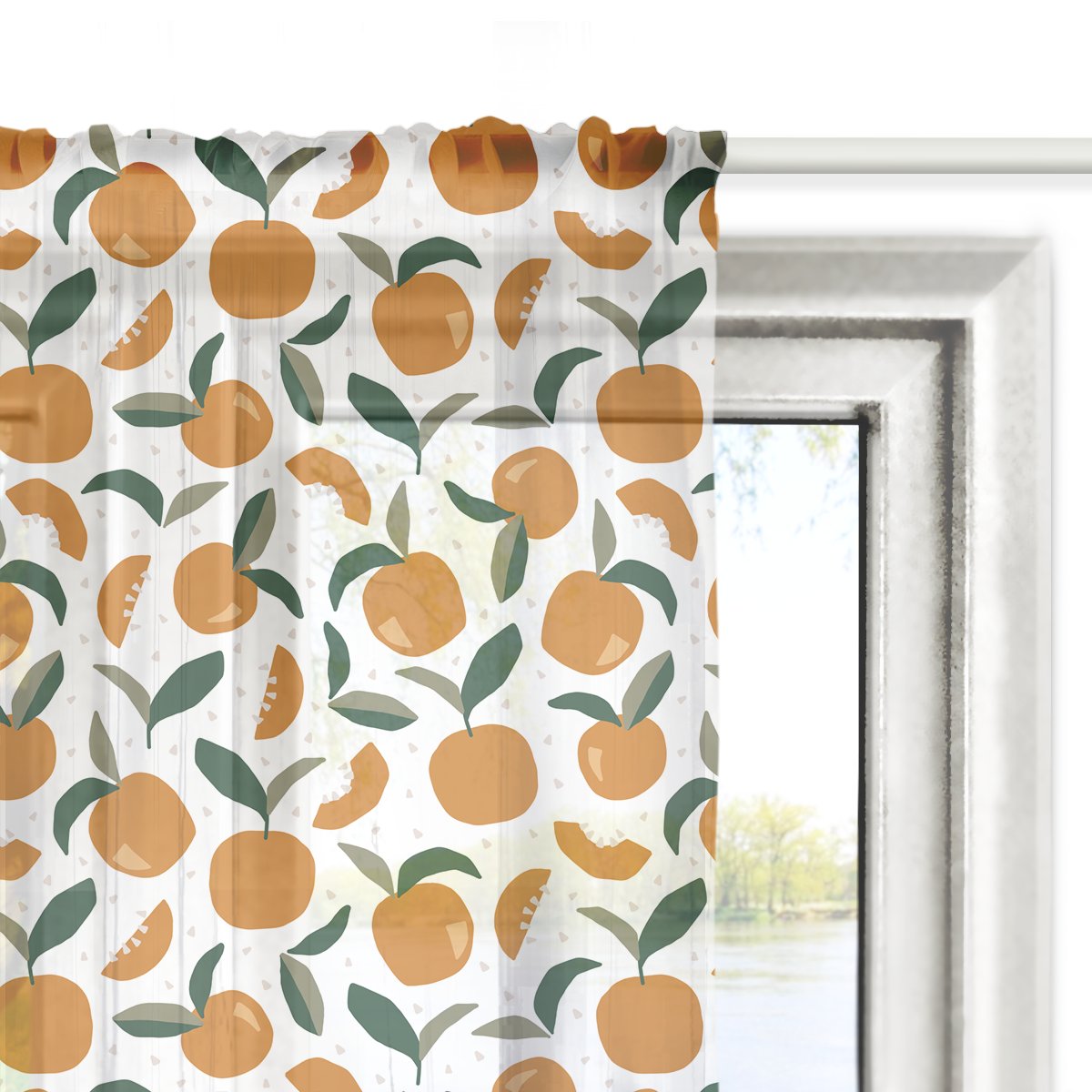 Firana SUMMER wzór SM27 | geometryczne pomarańcze 140 x 240 cm