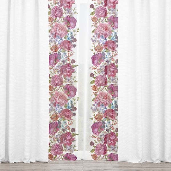 Firana SUMMER wzór SM08 | różowe ogrodowe piwonie 140 x 230 cm